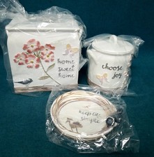 3 Piece Ceramic Avanti Linens Live Simply Bathroom Decor Set Hand Painted Floral