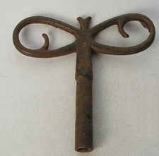Antique Iron Ornate Dragonfly Clock Winding Key Sz 3.75mm #6 ,2-1/2" x 2-1/2" #7