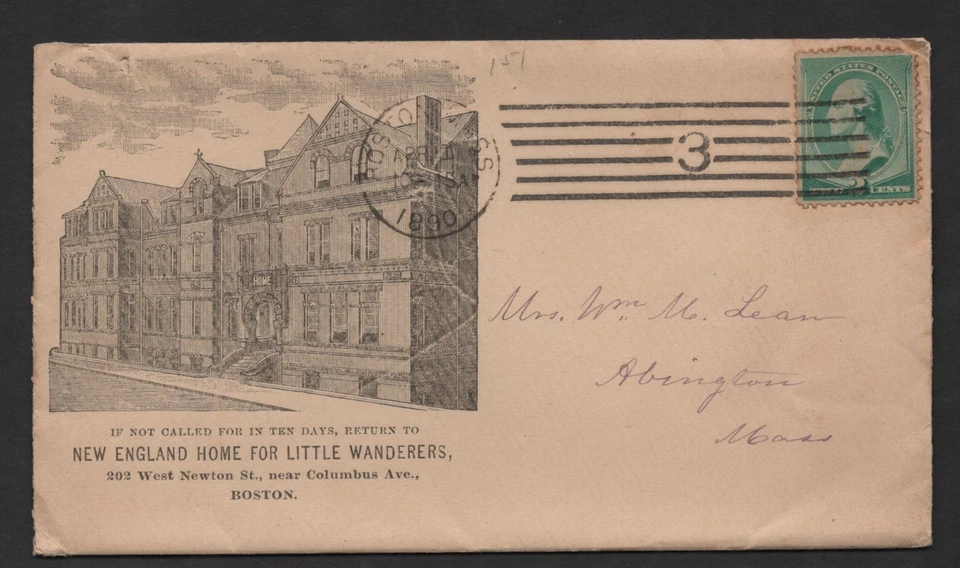 US 1890 NEW ENGLAND HOME FOR LITTLE WANDERERS BOSTON MACHINE CANCEL COVER & LET - Image 2 of 4