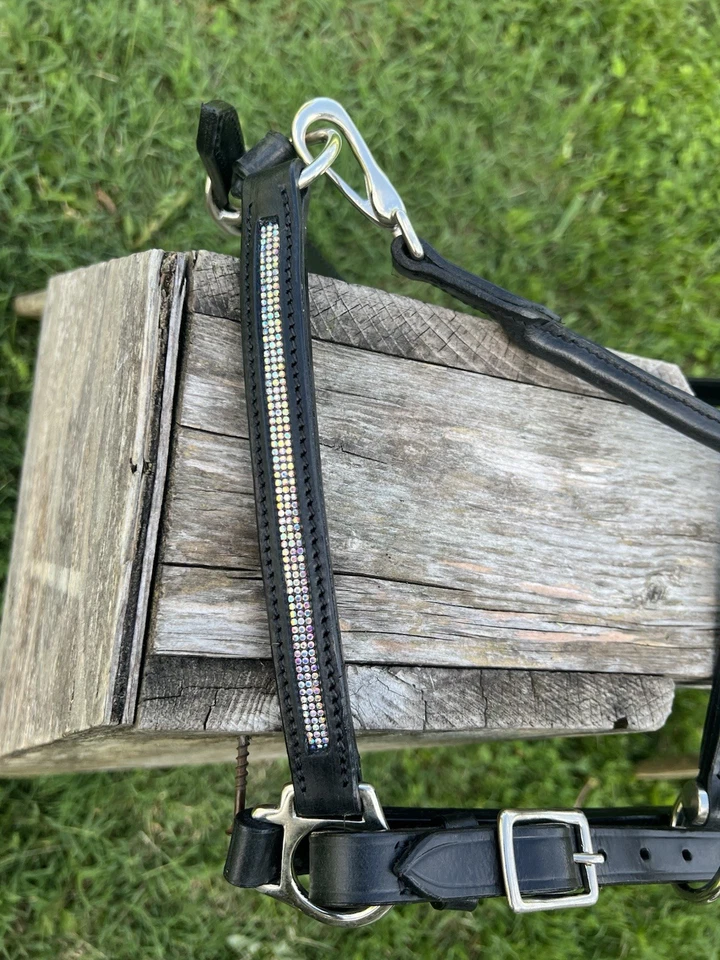 Leaders 3/4” Blanco Cristal Negro Cuero Halter para Caballo Tamaño Foto 4 de 4