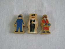 Lot 3 Wood Train People for Thomas/Brio Trains, Police/Conductor/Fire, Unmarked