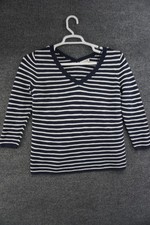 LOFT Outlet Striped V-Neck Knit Top Size Small Navy White 3/4 Sleeve