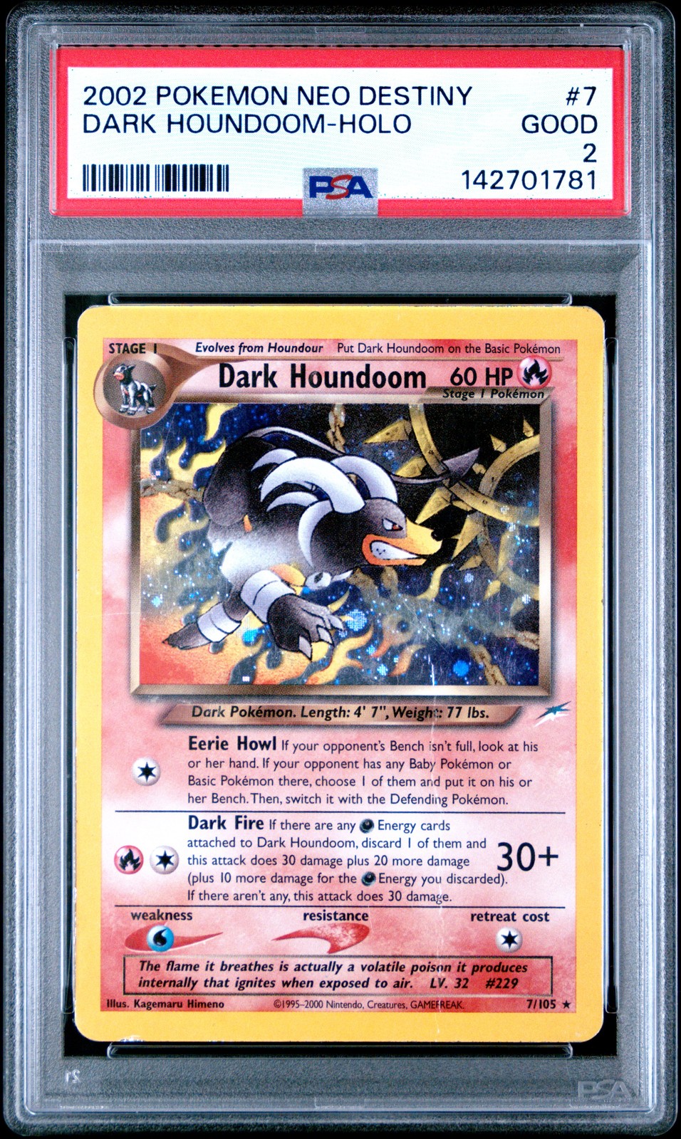 PSA 2 Dark Houndoom 7/105 2002 Neo Destiny Holo Rare Pokemon Card
