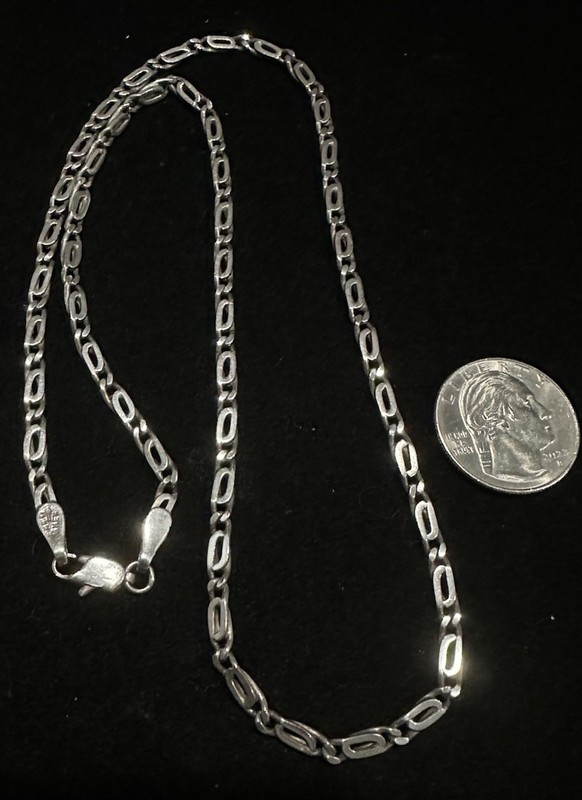 Artisan Sterling Silver 925 NECKLACE Unusual Large Link Flat Chain 21” Mexico