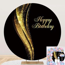 7.2x7.2ft Black Gold Round Backdrop Shining Birthday Circle Photo Booth Prop