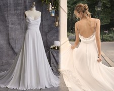 Flowing Crepe Mermaid Wedding Dress Wedding Dress Buttons Straps Beaded
