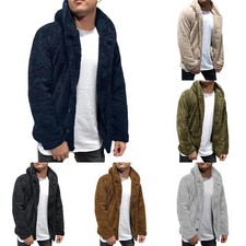 Mens Thick Warm Fleece Hoodie Coat Long Sleeve Casual Solid Color Jacket