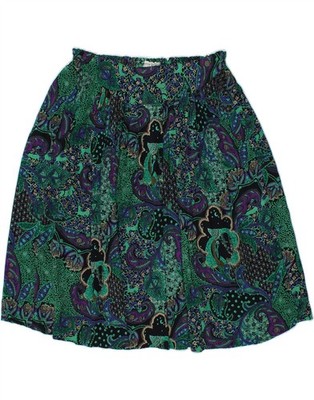 VINTAGE Damen A-Linien Rock Small W30 grün geblümt BQ05