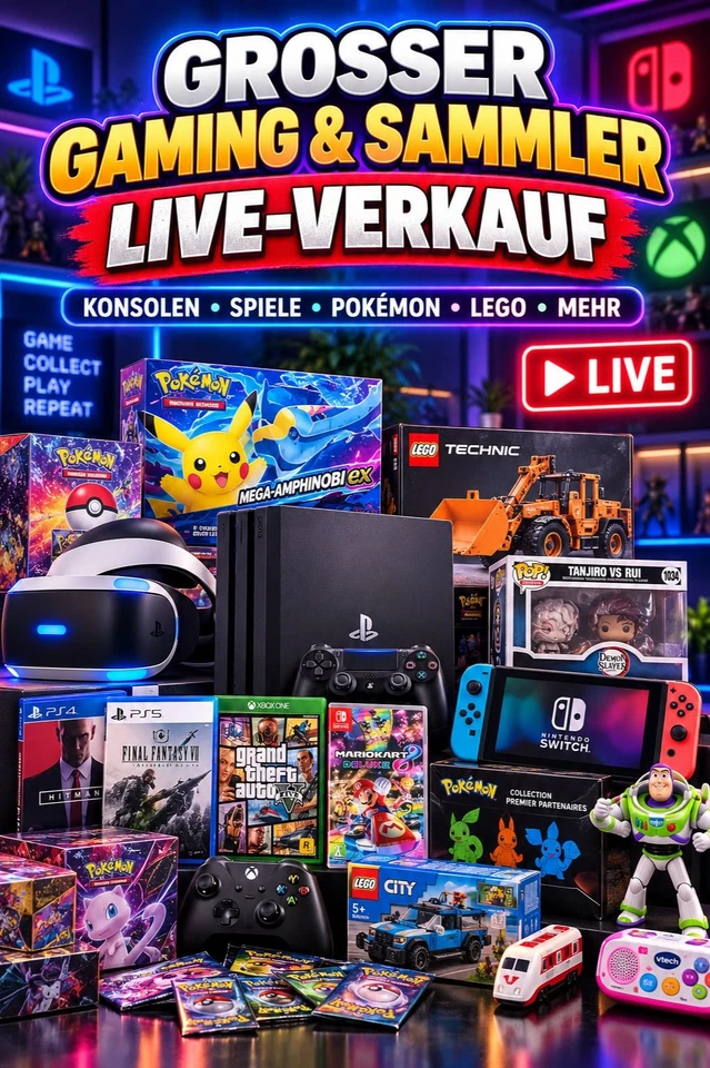 Gaming- & Sammler-Liveverkauf – Konsolen, Spiele, Pokémon, LEGO & mehr