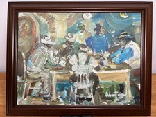 Andrew Turner “Card Game” Acrylic on Board, Signed, Framed, African-American Art