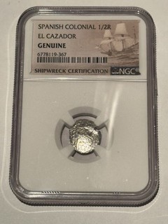 Spanish Colonial 1/2 Real NGC Genuine El Cazador Shipwreck