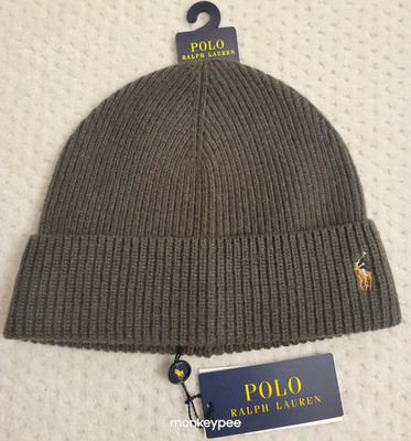 Polo Ralph Lauren OLIVE GREEN Cuff Wool Blend Signature Pony knit Beanie Hat