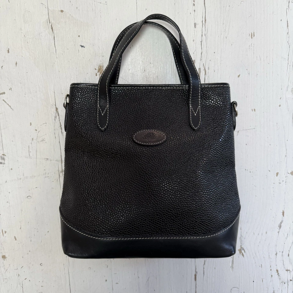 Bolso de Mano Mulberry Vintage en Cuero Grano Escocés Negro con Monedero a Juego Foto 2 de 4