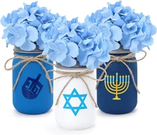 Hanukkah Mason Jar Floral Arrangement Table Centerpiece Hanukkah Home Decor Hanu