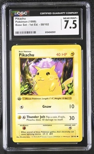 Pikachu (58/102) 1st Edition Base Set 1999 Pokemon CGC 7.5 Near Mint+