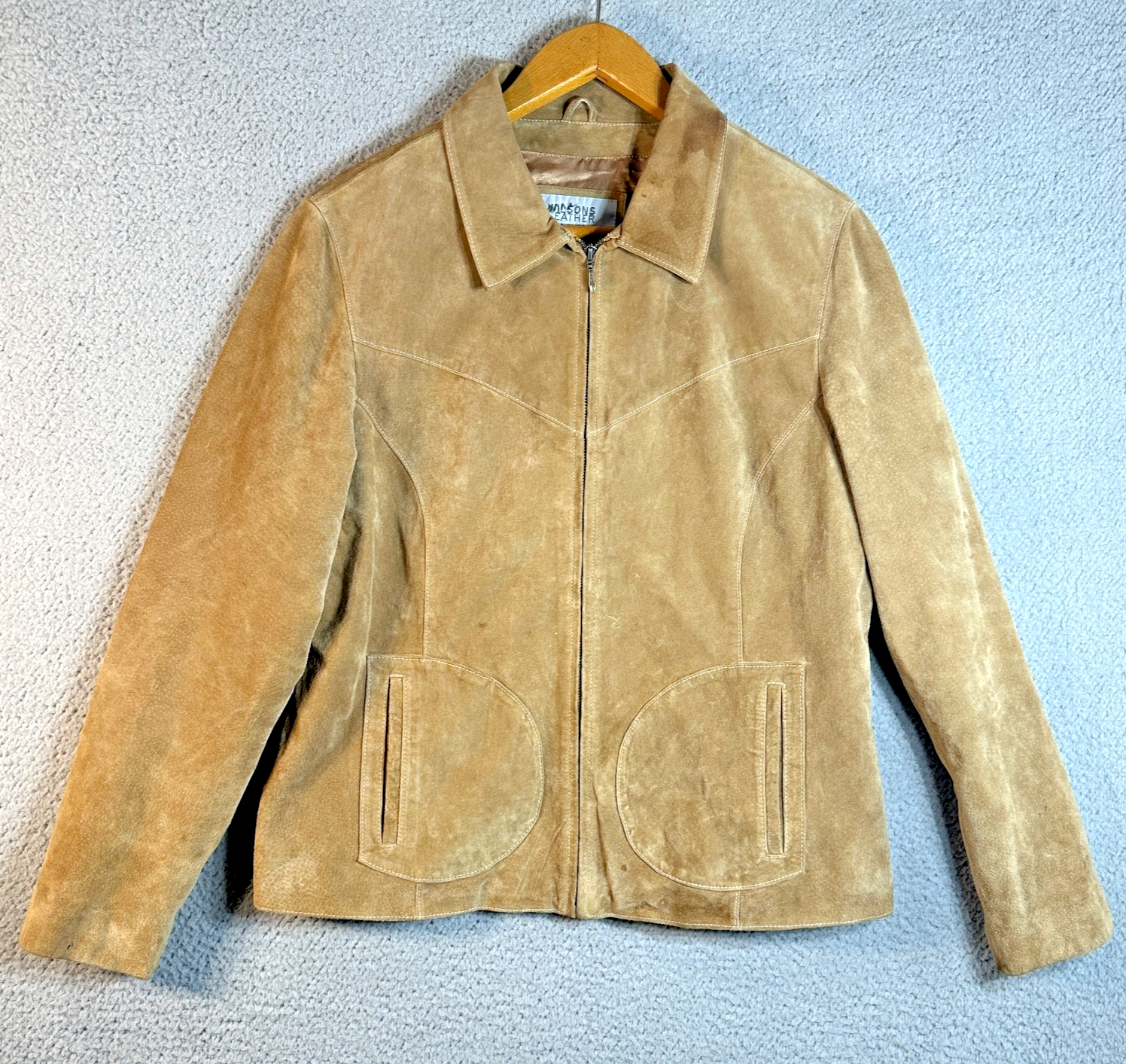 Wilsons Leather Maxima Women's Tan Suede Biker Jacket Size XL