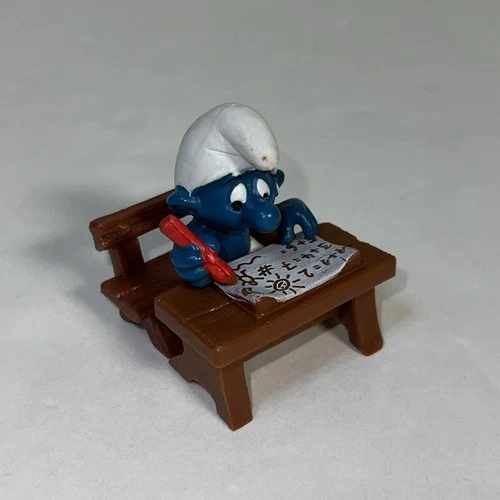 Vintage Smurf Figure, Super Smurf School Desk Smurf, Peyo, Schleich, 1981