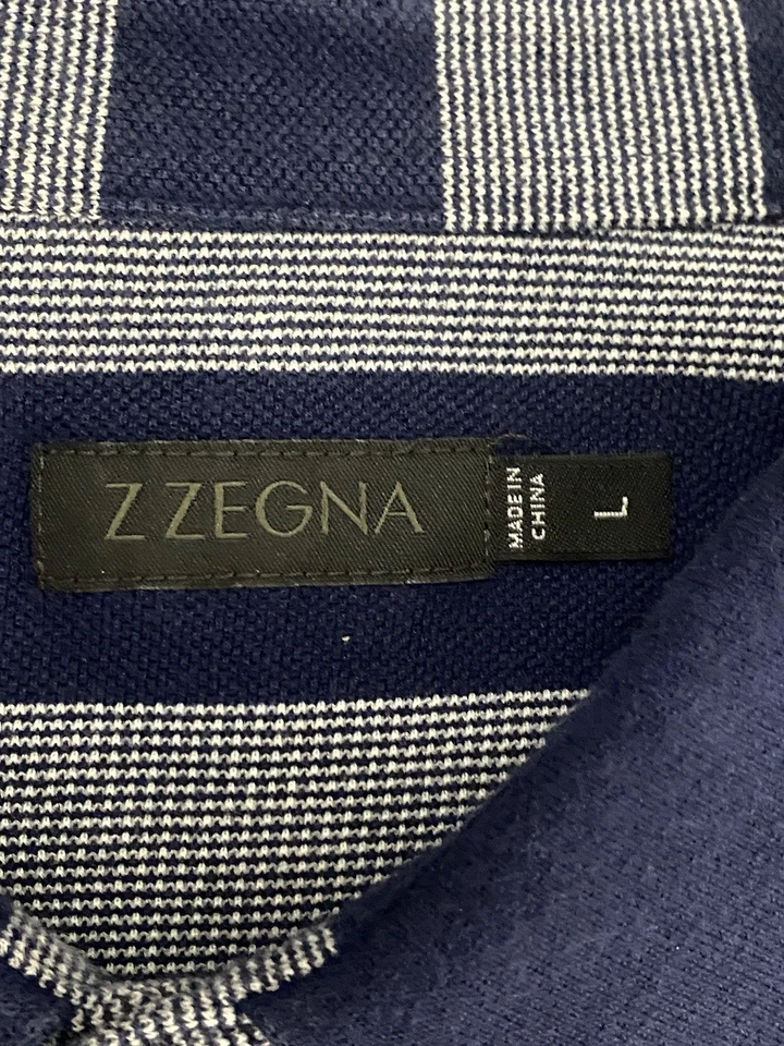 Z Zegna Camiseta Polo Camiseta Talla Grande Raya Hombre’s Azul *Leer Foto 3 de 4