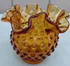 RUFFLED TOP EDGE 6 SIDES FENTON MARIGOLD VASE 4" HIGH HOBNAIL SIDES
