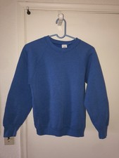 Vtg Fruit Of The Loom Sweatshirt Women  s Sz M Blank Blue Fleece Crewneck USA 90s