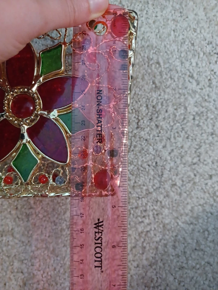 Stained Glass Poinsettia Metal Wire Beaded Basket Christmas Card Holder - Image 3 of 4