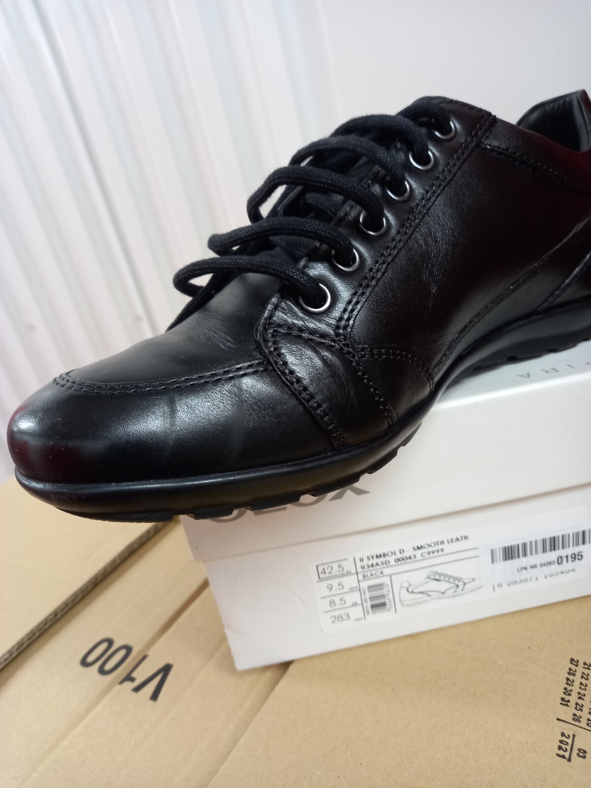 Geox Respira U Symbol Black Italian Leather Oxford Shoes UK 8.5 EU