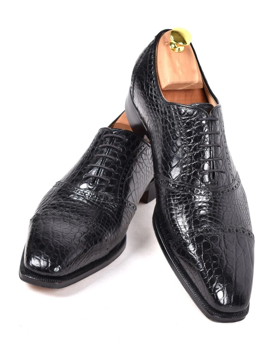 NEW Silvano Lattanzi handmade alligator oxford shoes UK 9 US 10 black EU 43