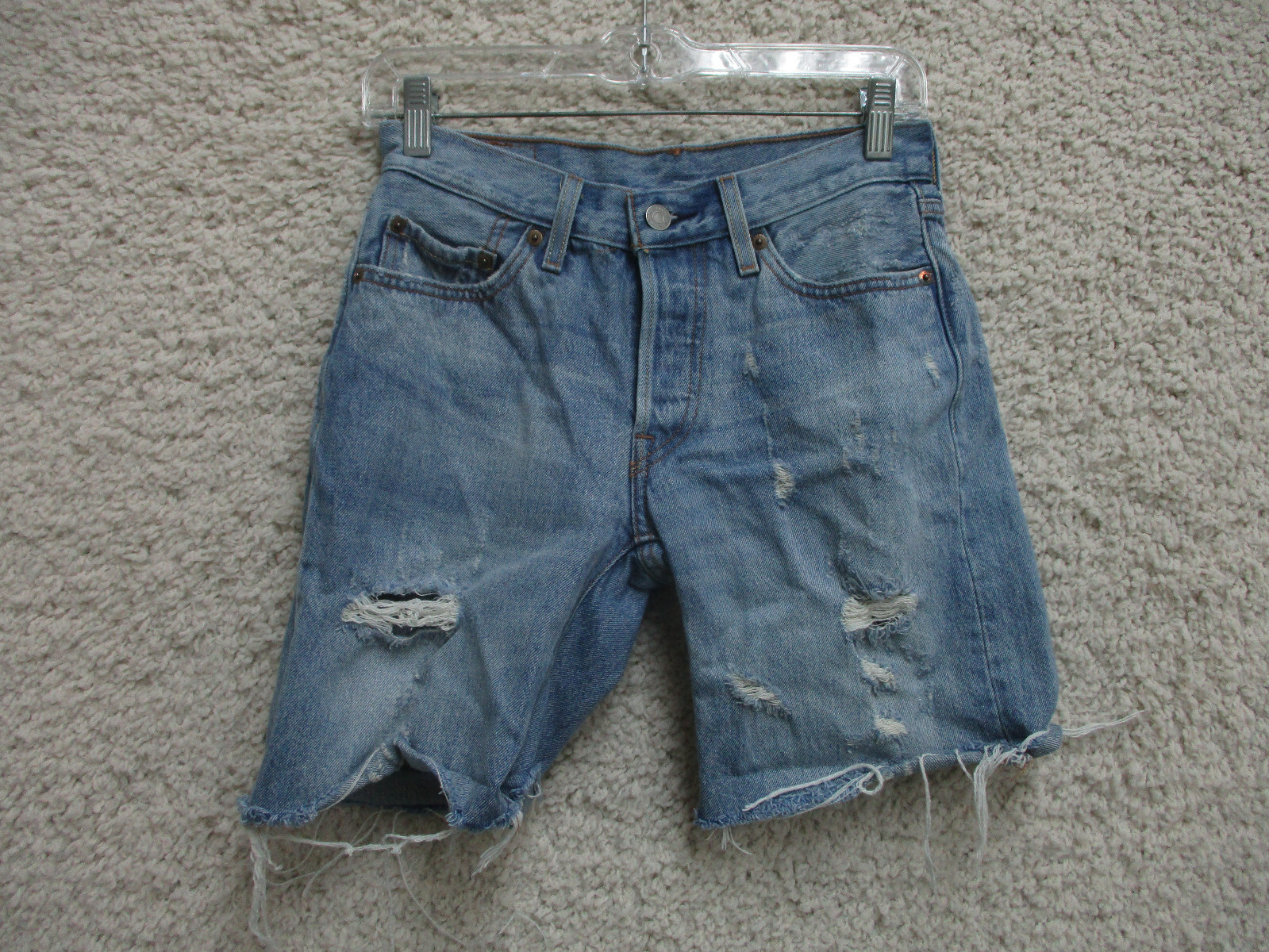 Levis 501 XX Shorts 24 Mens Blue Denim Casual Jeans Distressed Button Fly Cotton