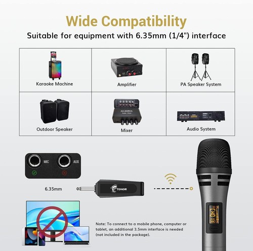 TONOR Wireless Microphone, UHF Cordless Handheld Dynamic Karaoke Singing TW320 - Picture 9 of 18