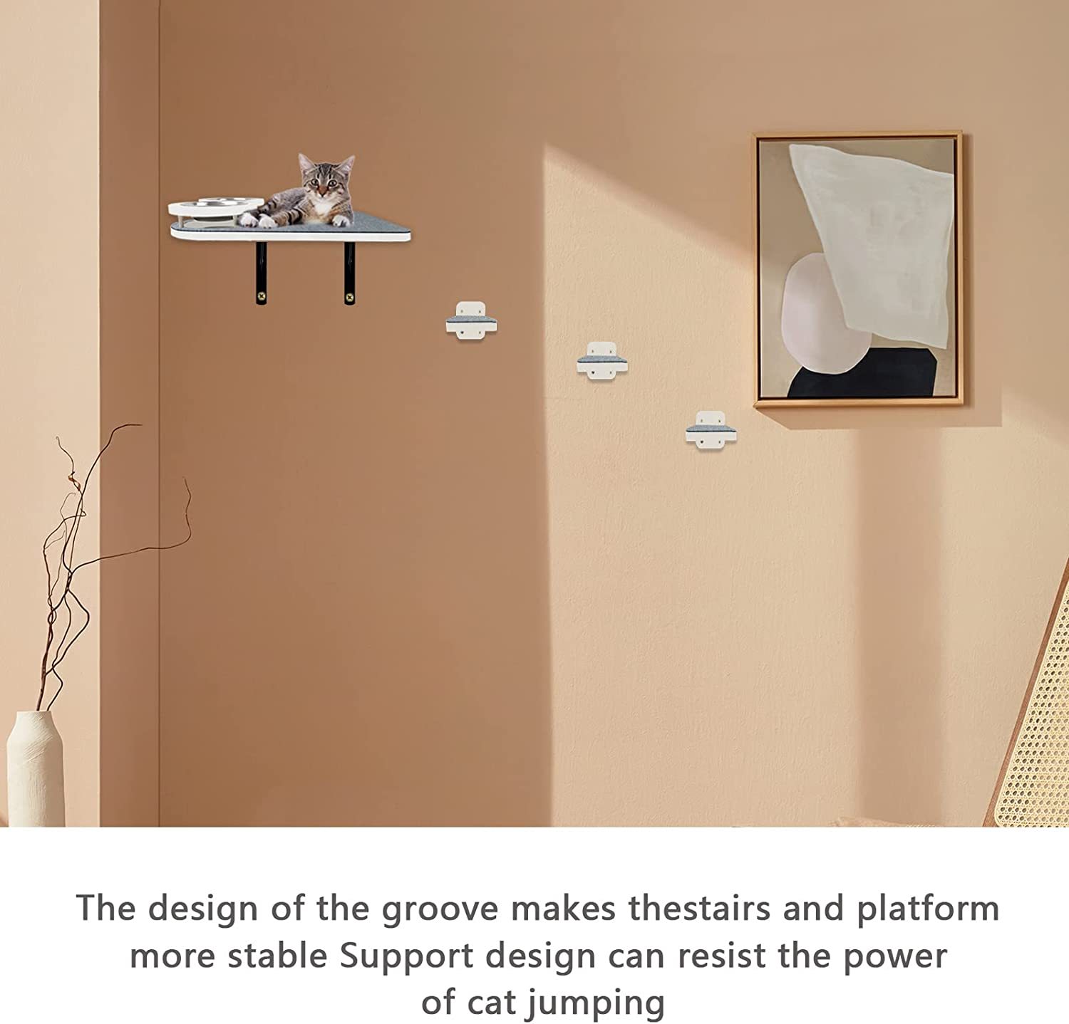 Cat Hammock Cat Wall Shelves with 3 Steps and 2 Cat Food Shelf Wall