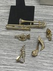Brooches pins Lot Trombone Saxophone Trumpet Musical Notes Rhinestones vintage — photo 2