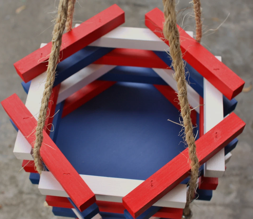 Red White Blue 4th of July Hexagon Octagon wooden bucket hanging planter porch - Image 3 of 4