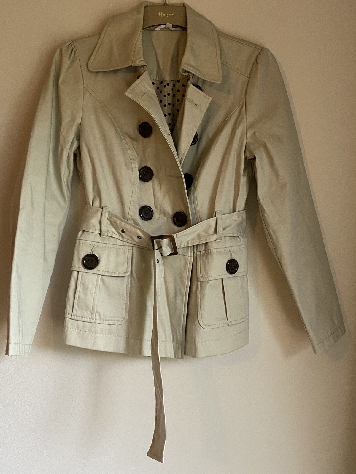 M&S Short Belted Trench Coat Women’s UK 8 Pebble Smart Casual Ladies