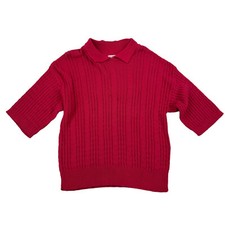 VTG Talbots Pink Cable Knit Sweater Womens Large Pullover Collared Cotton