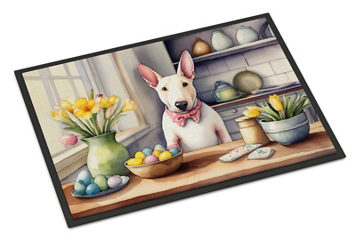 English Bull Terrier Decorating Easter Eggs Doormat