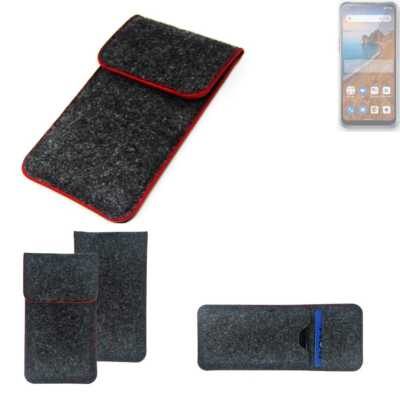 Schutzhülle für Unihertz TickTock-E dunkelgrau roter Rand Filz Sleeve Tasche P