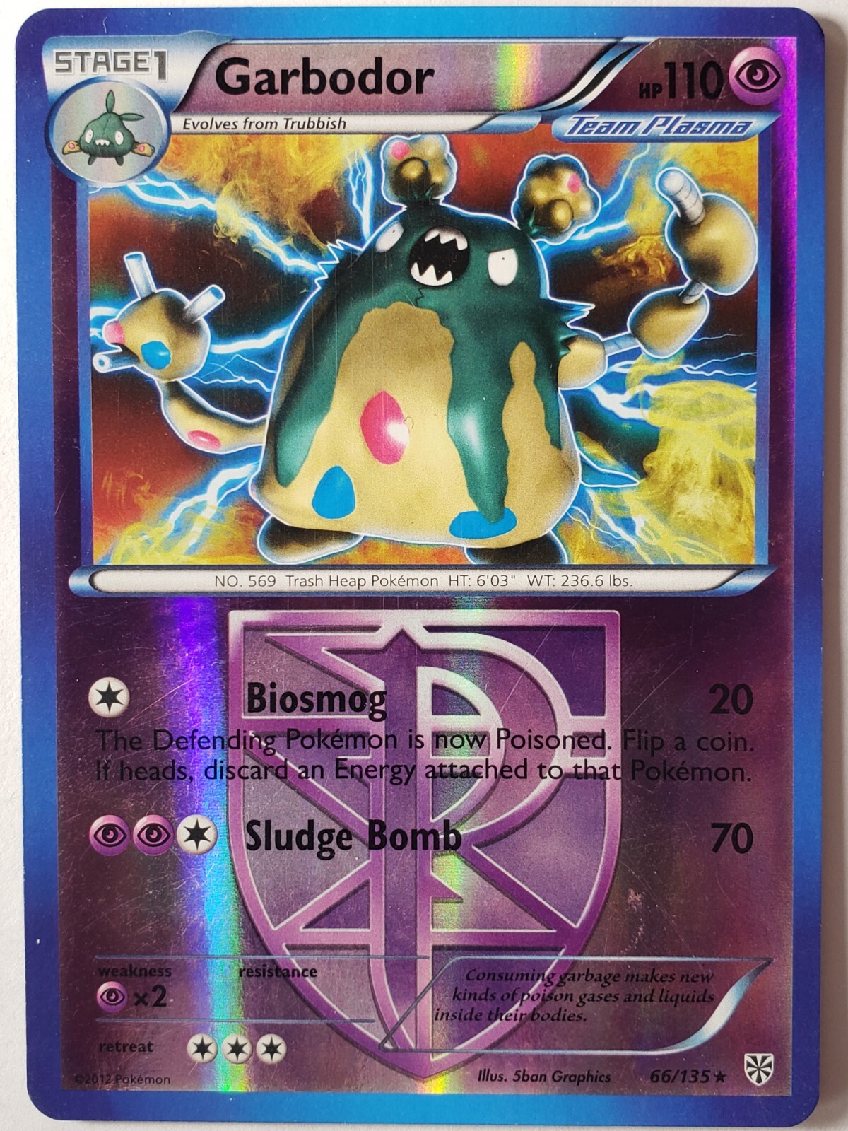 REVERSE HOLO Garbodor 66/135 LP RARE Plasma Storm Pokemon Card $2 Combined Ship