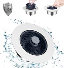 Kitchen Sink Drain Strainer Stopper, removable strain basket, press close/open