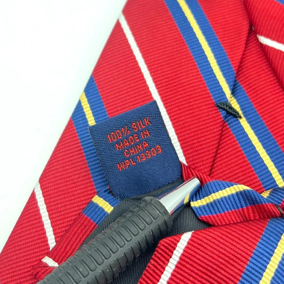 Corbata Gallo Repp Seda Para Hombre Roja Diagonal Rayas Azul Amarillo 3.25" Foto 4 de 4