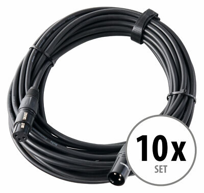 10x Set Profi DJ PA Mikrofon Kabel 10m Mic Patch Cable XLR Male Female schwarz