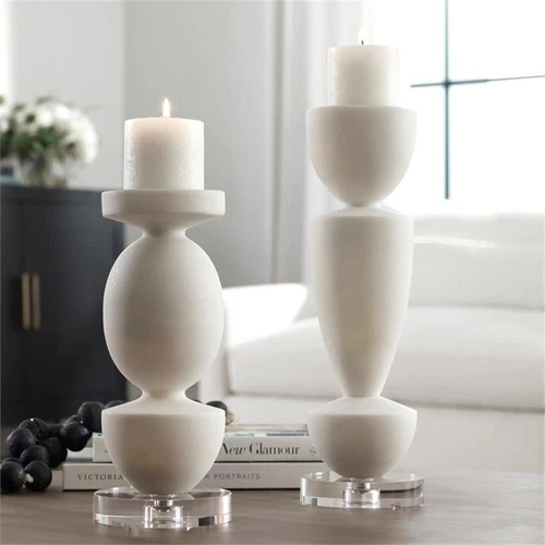 Uttermost Lido Modern Rice Stone/Crystal Candleholder in White/Clear (Set of 2) - Picture 2 of 4