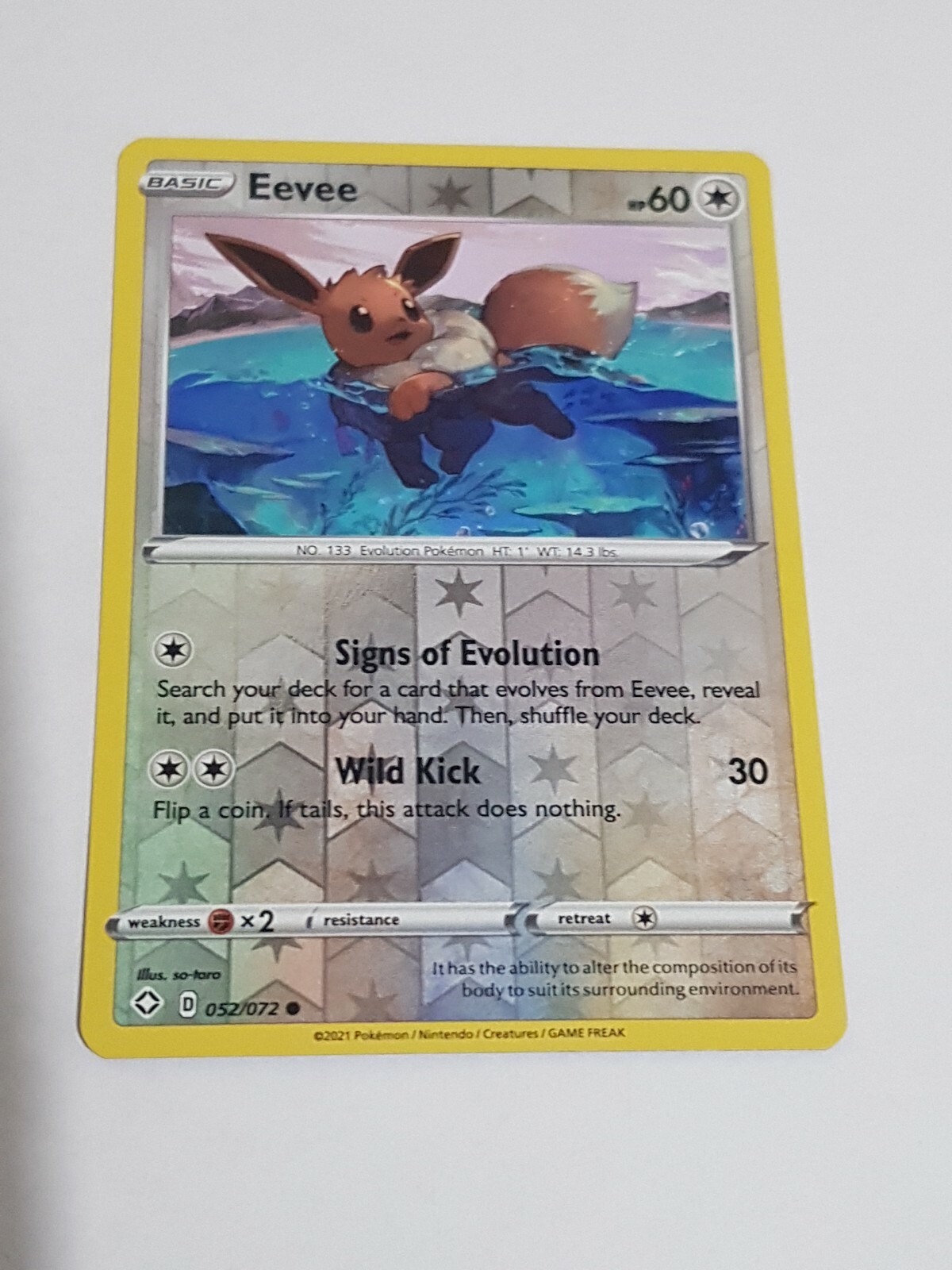 EEVEE 52/72 Shining Fates Pokemon Card Reverse Holo NEW