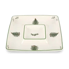 Spode 12" Square Porcelain Chip & Dip - Christmas Porcelain Tree Serving Platter