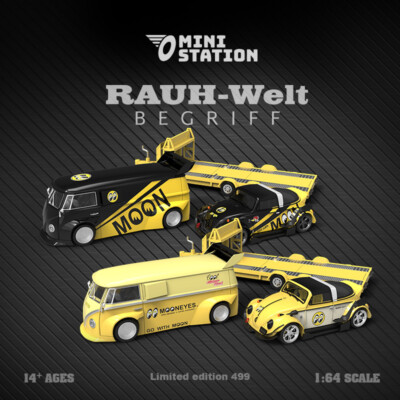 Mini Station 1:64 Mooneyes Targa/T1/trailer/Repair worker Model