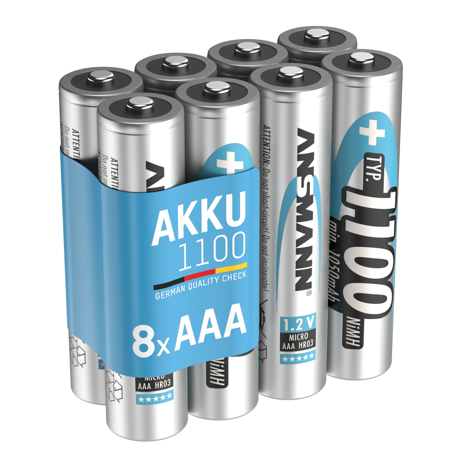 8x ANSMANN Akku AAA Typ 1100 mAh (min. 1050 mAh) NiMH 1,2 V - Micro AAA 