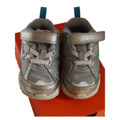 Baby Girl Nike Dart 8 Silver Blue Tennis Sneaker Athletic Shoe