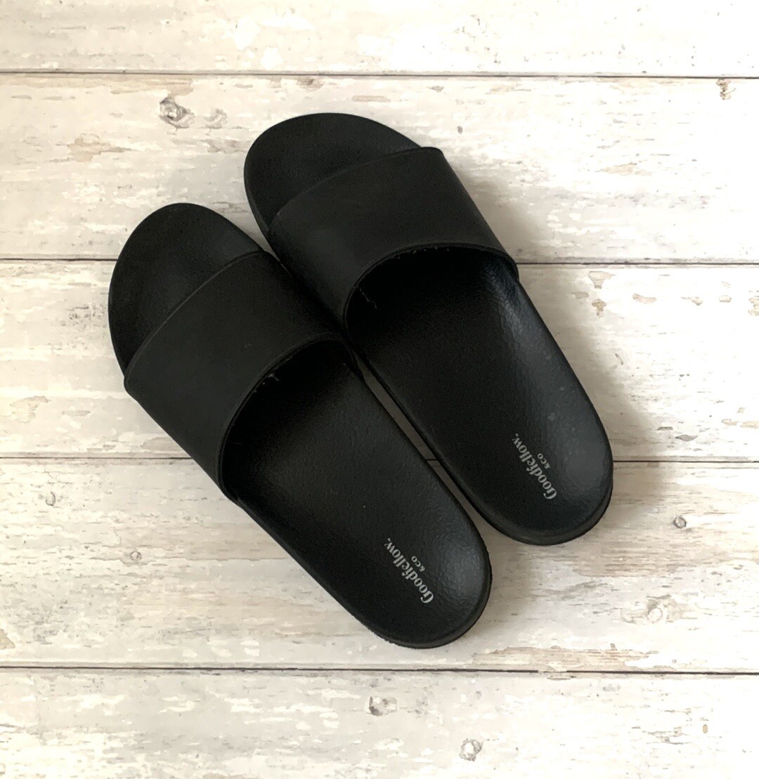 Target 2025 Shower Sandals Target Mens 7/8 Black Slides Slip On
