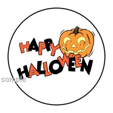 30 HAPPY HALLOWEEN PUMPKIN ENVELOPE SEALS LABELS STICKERS 1.5" ROUND GIFTS FAVOR