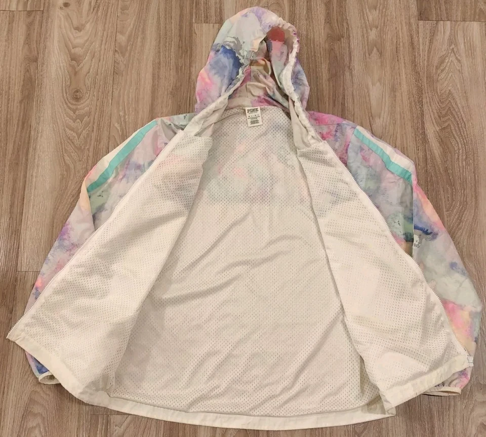 Victoria's Secret розовый белый радуги мрамор с подкладкой ветровка куртка размер M/L EUC - Изображение 4 из 4
