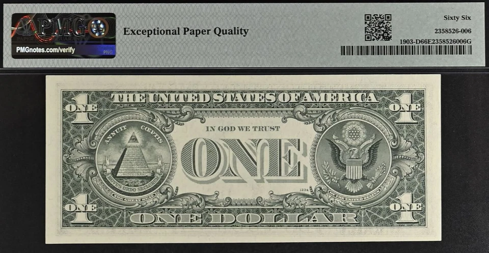 1969 $1 Federal Reserve Note - PMG 66EPQ - Birthday - Low Serial Number 00001549 - Image 3 of 3